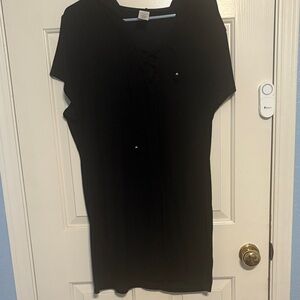 Black Women’s Bathing Suit Cover Up with Hood and Lave Up Front